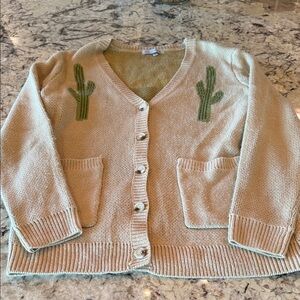 Cactus Embroidered Beige Sweater
